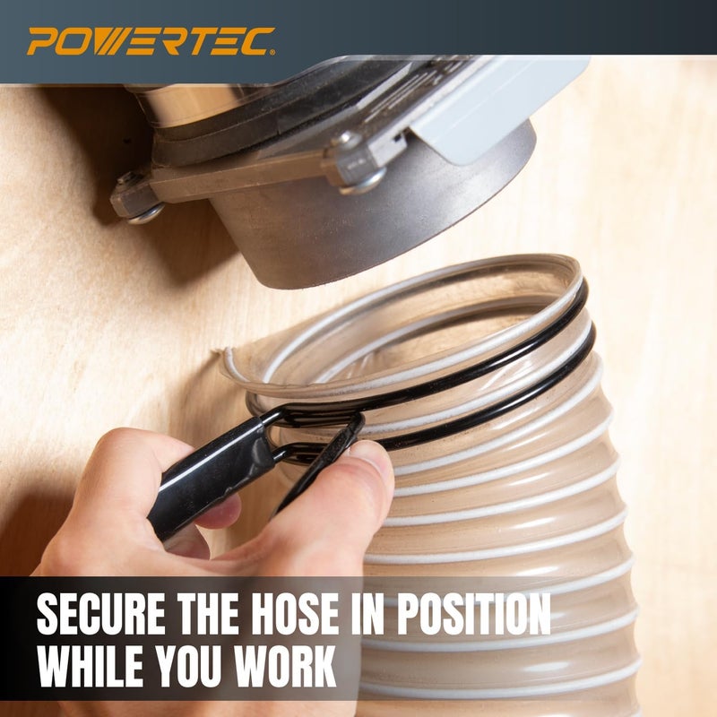 POWERTEC خرطوم جمع الغبار مرن PVC 4" × 10' مع مشابك خرطوم مزدوجة الحلقة 2 قطعة لجهاز جمع الغبار، منشار طاولة، منشار شريطي، آلة تخطيط، النجارة ومرآب، نظام جمع الغبار في ورشة العمل (70440) - Image 3